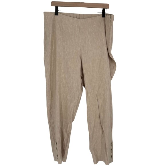 J. Jill Linen Stretch Button Hem Ankle Pants XL Macadamia Tan Beige Side Zip NWT - Picture 2 of 8